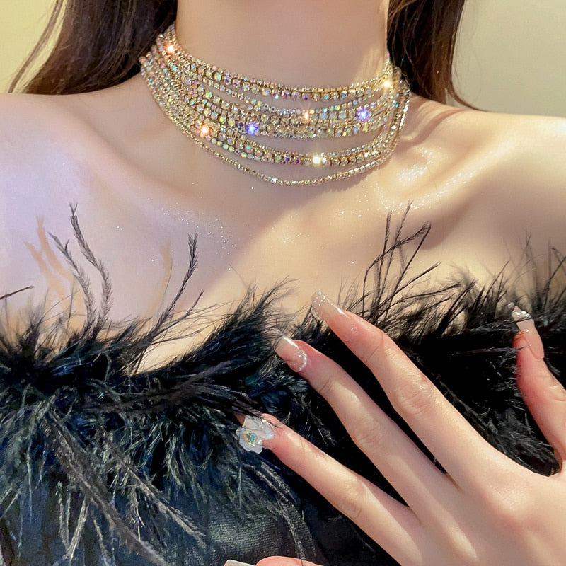 Crystal Sparkling Multi-Layer Rhinestone Choker