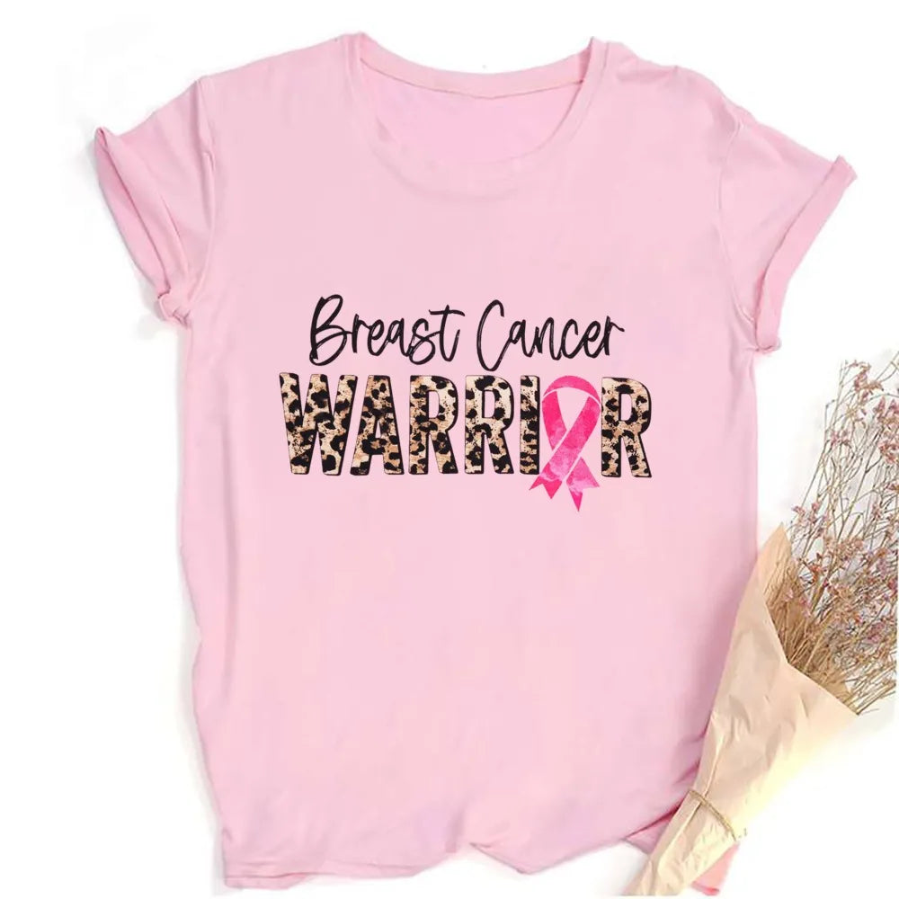 Heart Print Women's Pink Ribbon Breast Cancer Awareness T-Shirt