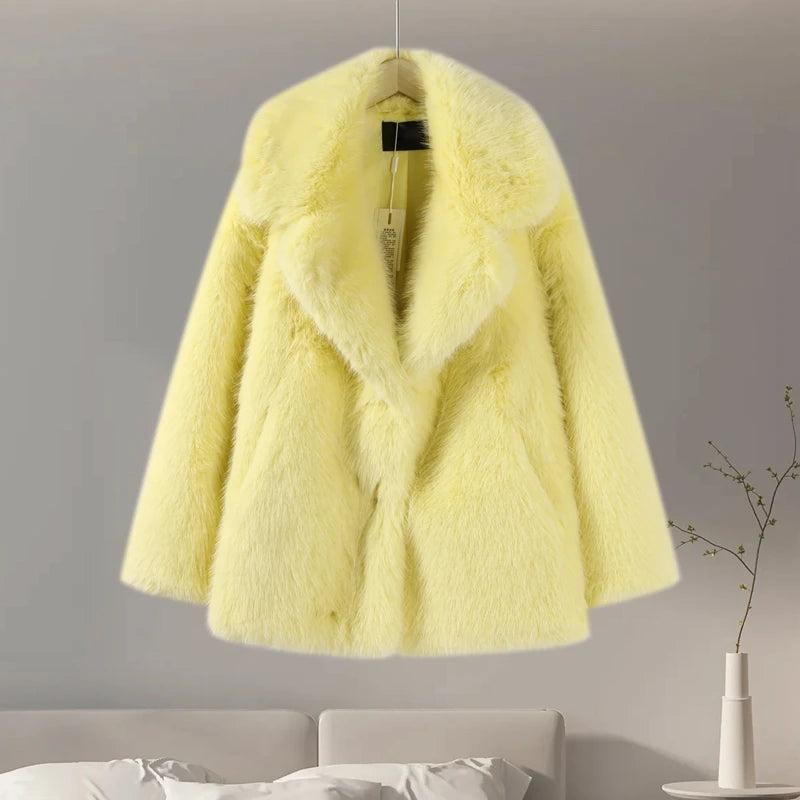 Plush Faux Fur Women's Solid Color Thick Teddy Coat