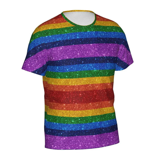 Men's Rainbow Pride Bling/Star/Geometric/Floral/Lighting Print Striped Pop Art Glitter Hip-Hop Short-Sleeved T-Shirt