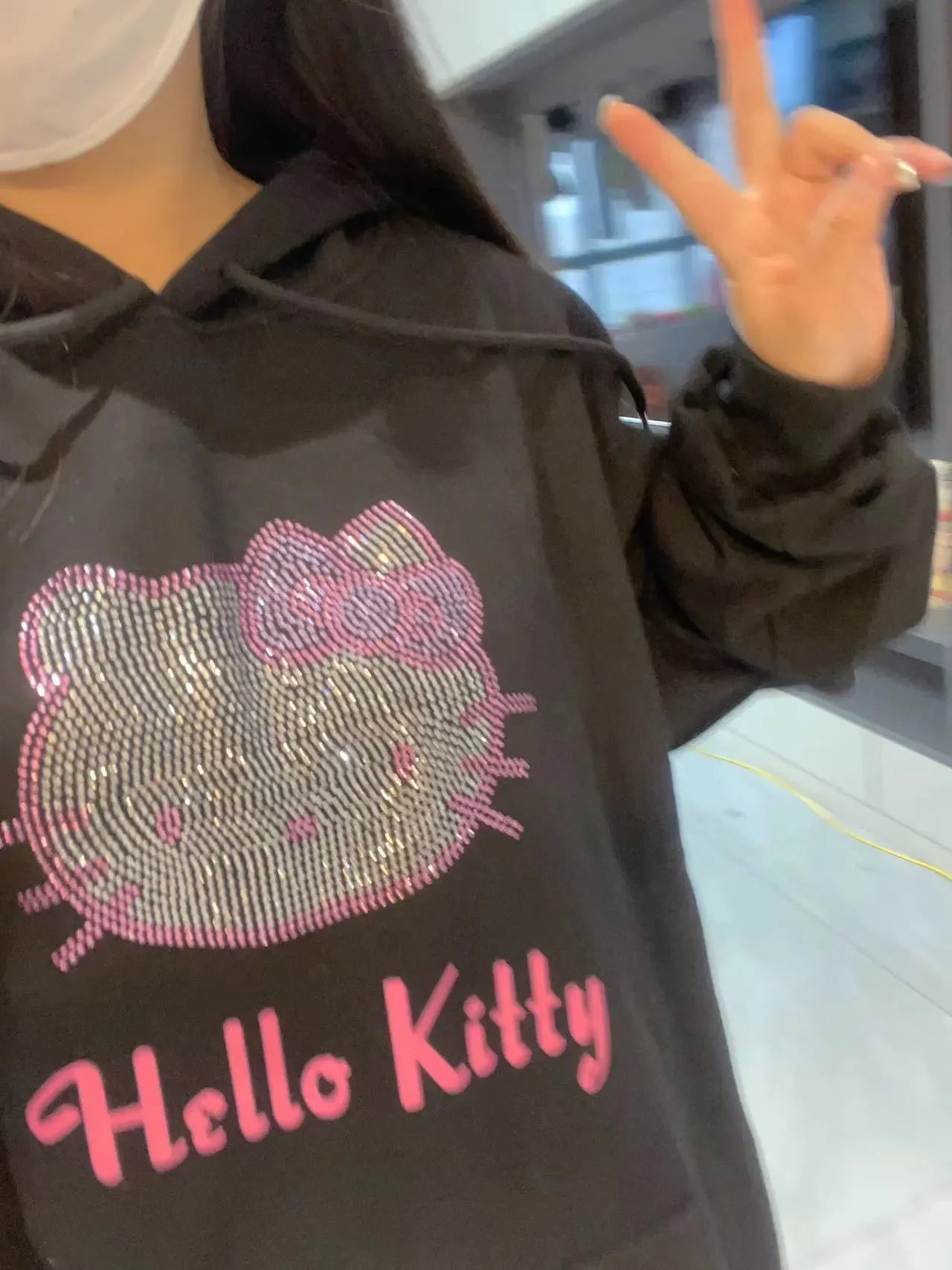 "Hello Kitty" Diamond Rhinestone Sparkling Pattern Hoodie Sweatshirt