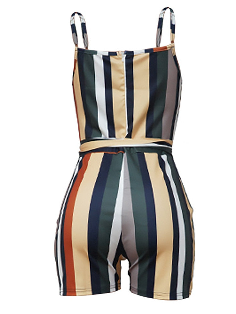 Striped Spaghetti Strap V-Neck Romper