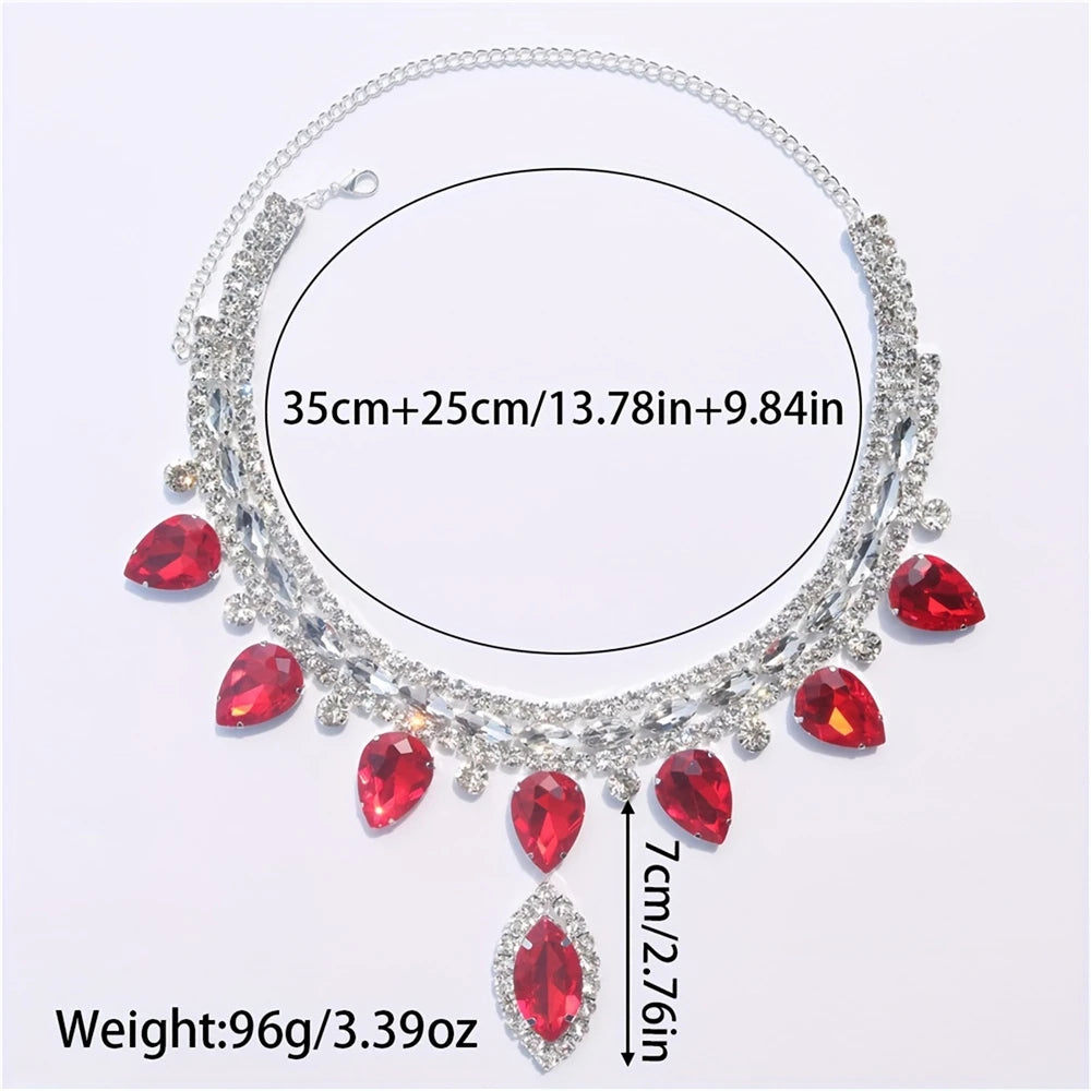 Sparkling Crystal Multi-Layered Pendant Women's Gemstone Bridal Wedding Choker