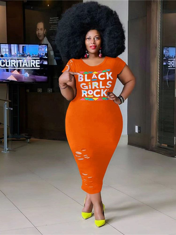 "Black Girls Rock" Plus Size Bodycon Short Sleeve Maxi T-Shirt Dress to 5X