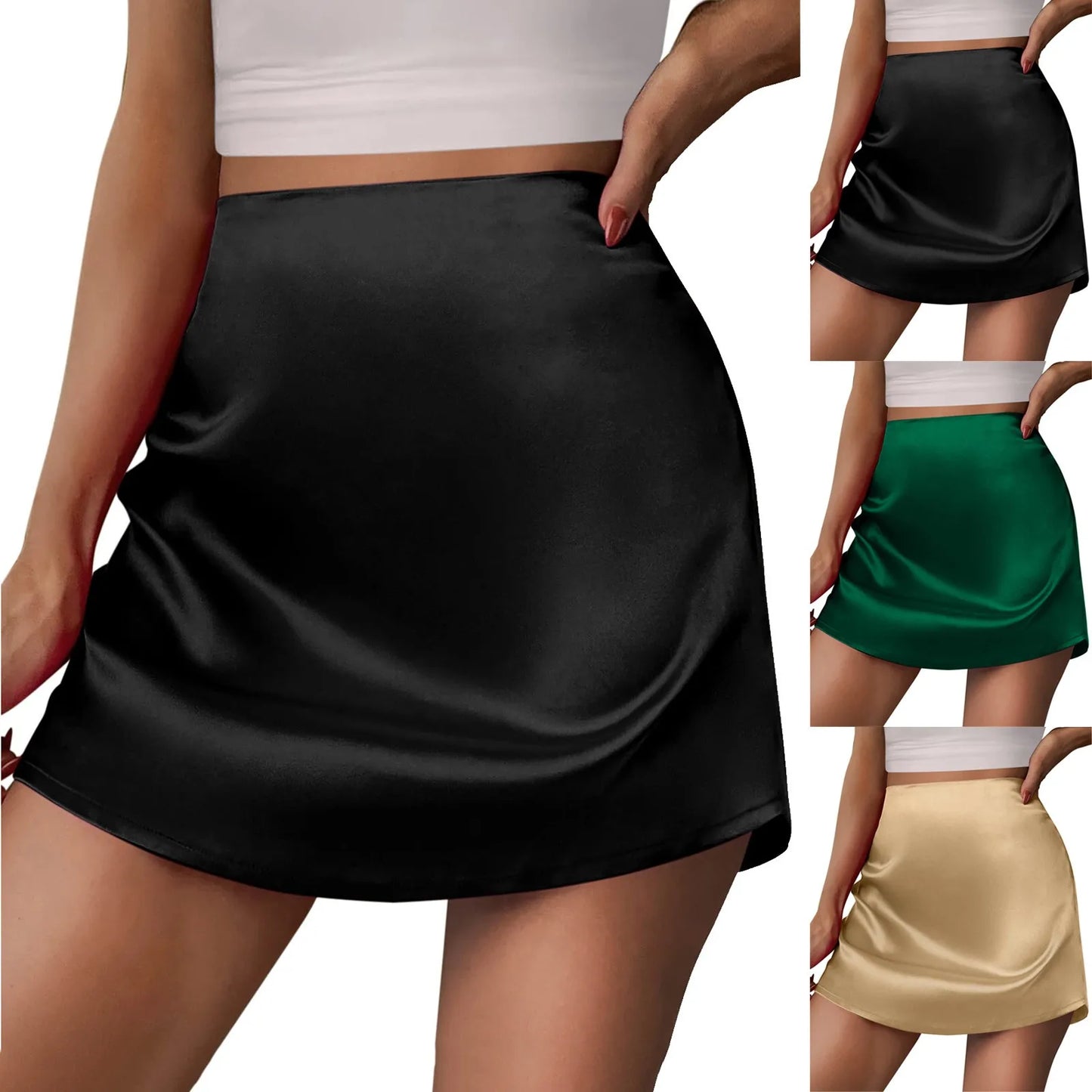 Satin Solid Color Women's Zipper Back Mini Skirt