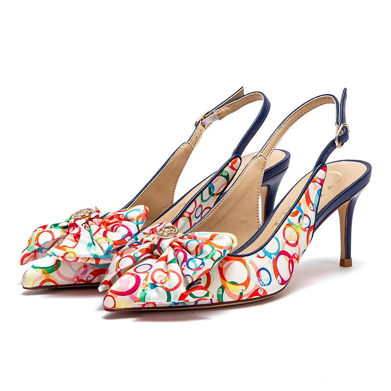 Bowtie Floral/Geometric/Polka Dot/Monogram Letter Print Design Women's High Heel Slingback Pumps