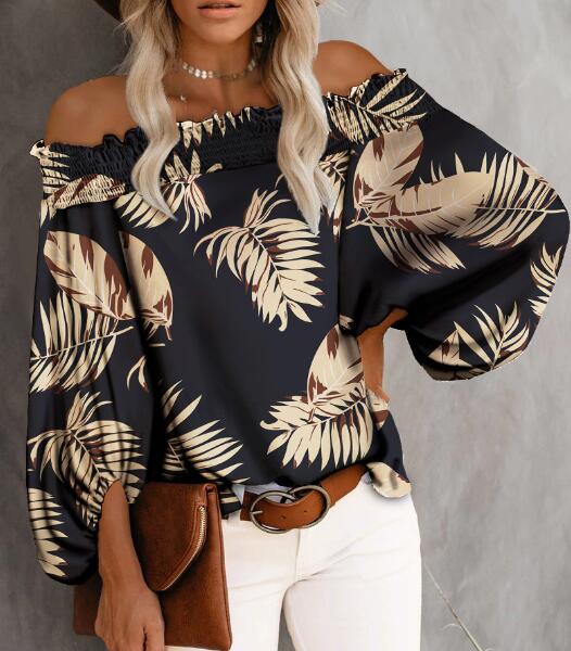 Off-the-Shoulder Long Sleeve Slash Neck Blouse