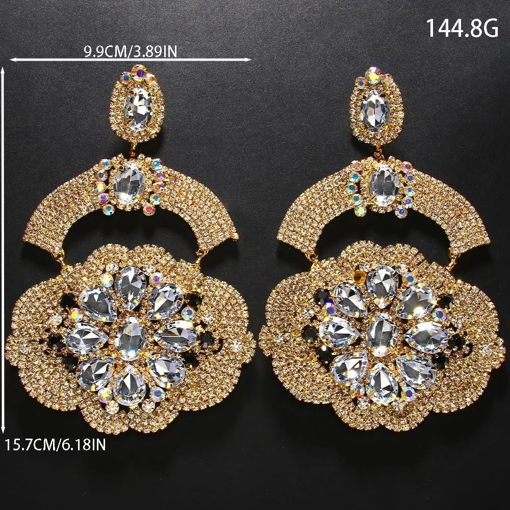 Geometric Crystal Oversized Rhinestone Flower Drop Earrings