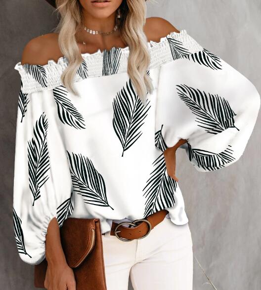 Off-the-Shoulder Long Sleeve Slash Neck Blouse