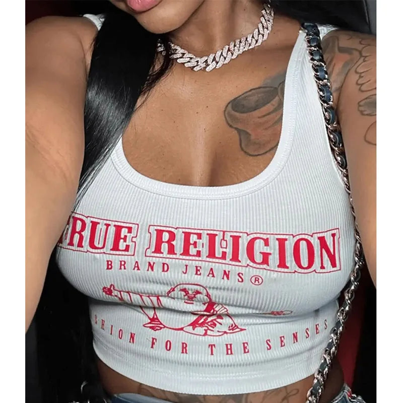True Religion Letter Print U-Neck Women's Cropped Tank Top