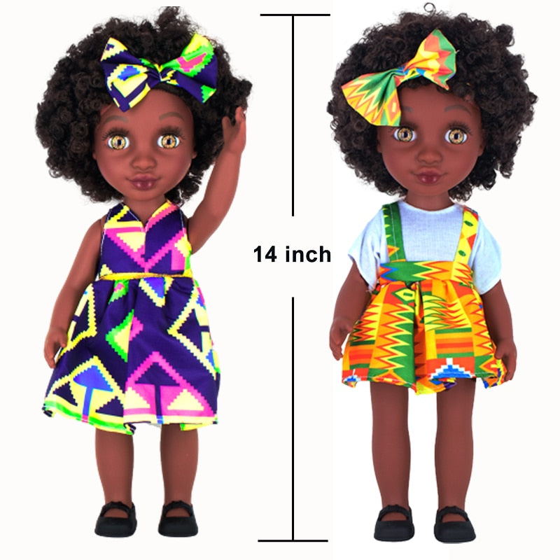 African American Baby Doll for 4+ Kids 35cm 14Inches Brown Eyes Explosion Doll