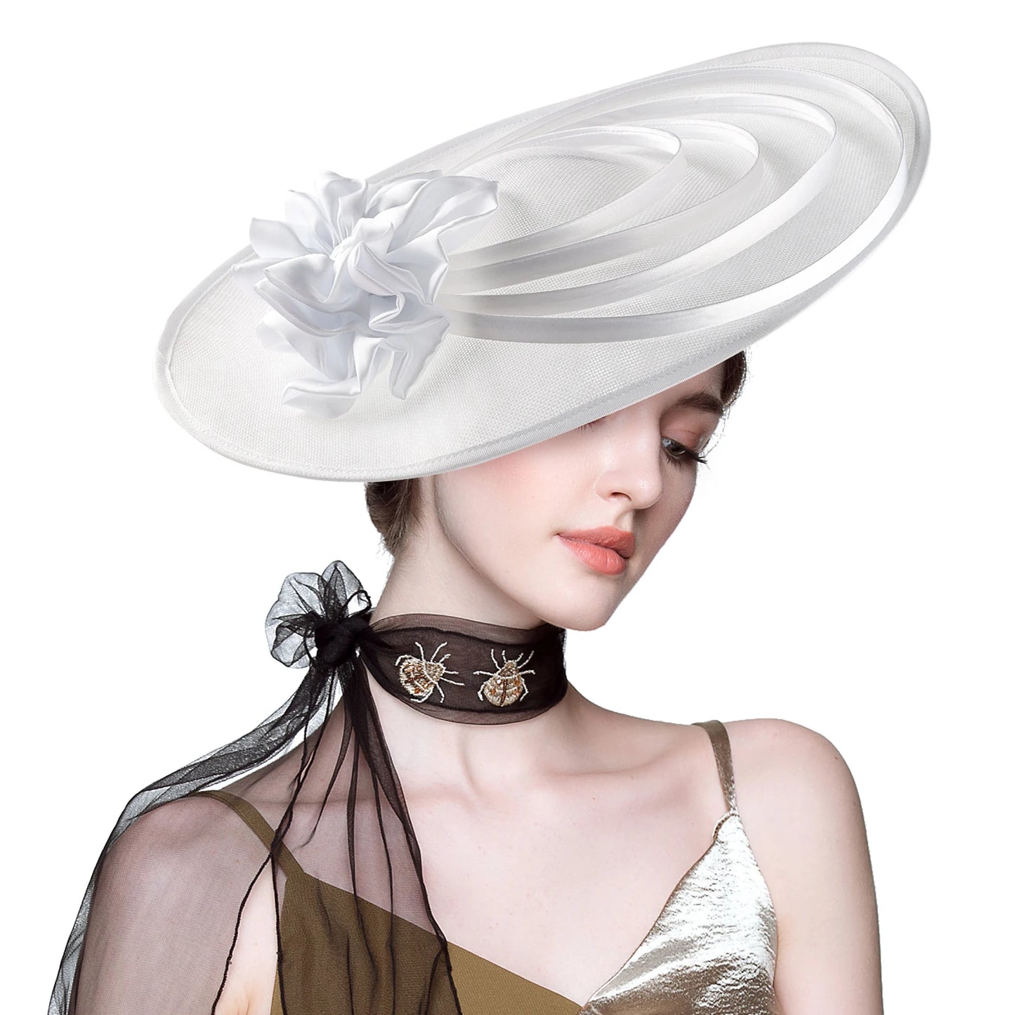 Oversized Slanted Big Floral Bow Detail Church/Kentucky Derby Fedora Hat