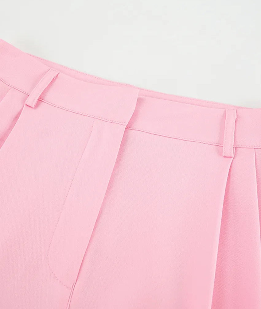 Pink Loose High Waist Long Solid Wide Leg Trouser Pants