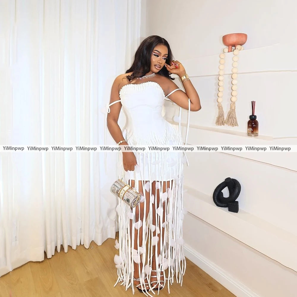 Sleeveless 3D Flower Hanging Tassel Fringe Design Formal Party Dress to 26W