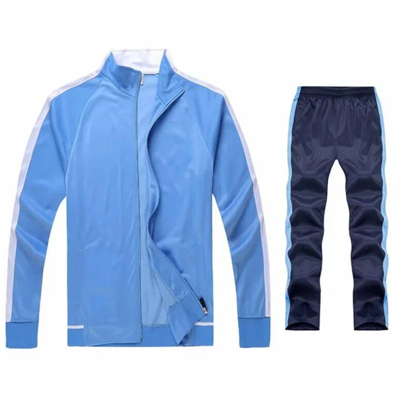 Men's Colorblock Side Striped Mandarin Collar Zipper Sport Jacket + Ruched Jogger Sweatpants Tracksuit