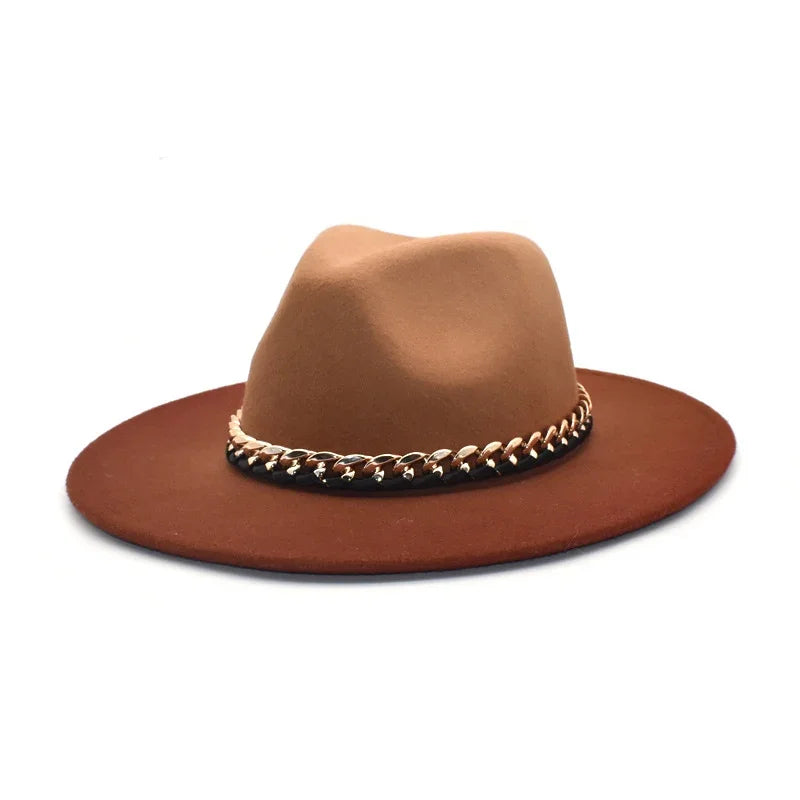 Gradient Colorblock Chain Link Design Fedora Hat