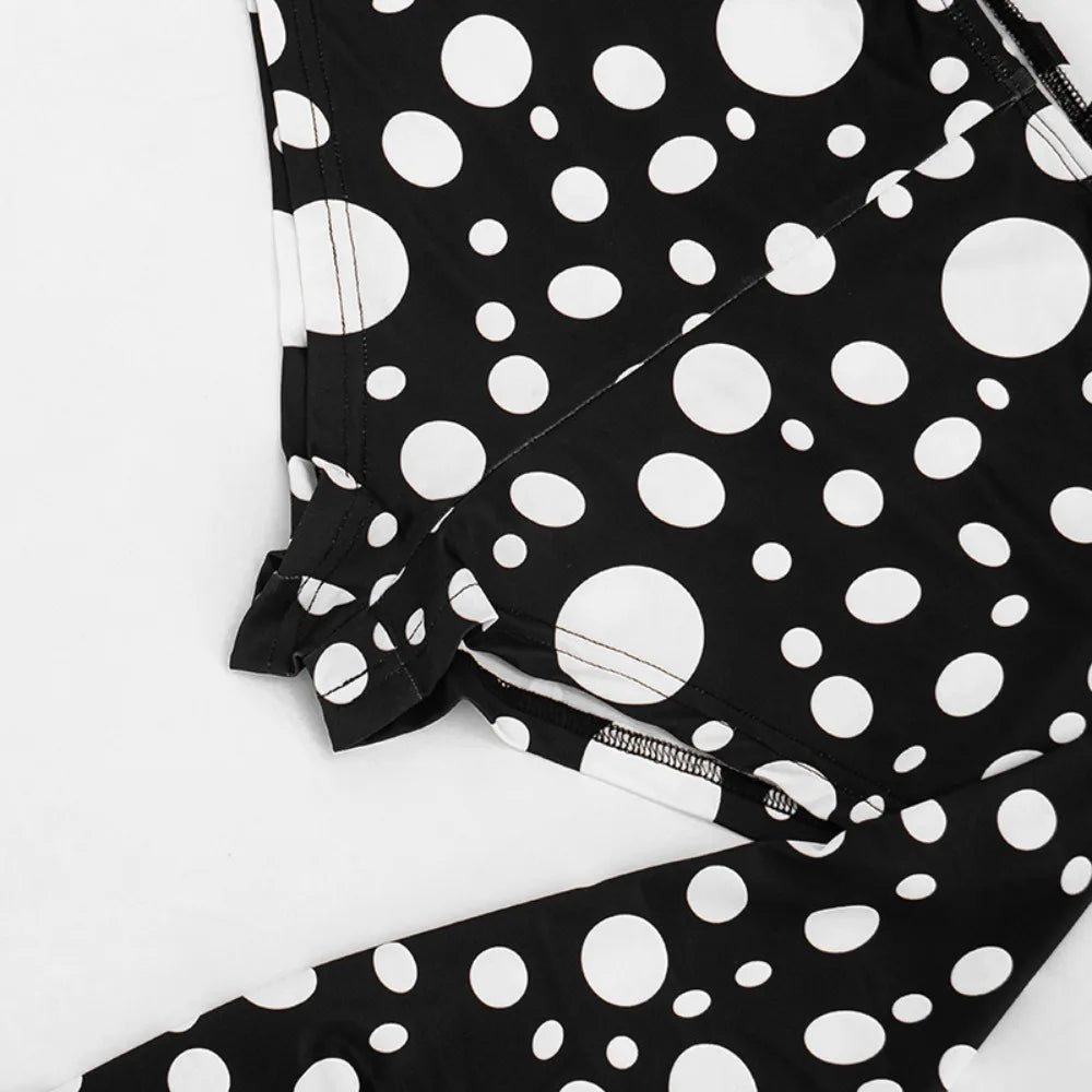 FLARORA Sexy Polka Dot Print 2 Piece Sets Woman Trend Halter V Neck Backless Ruched Tops And Ribbon Shorts Hottie Street Suits