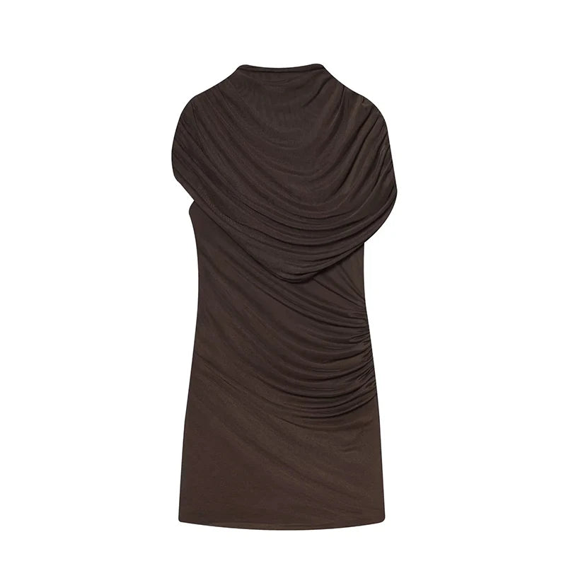 Layered Patchwork Cinched Waist Solid Color Short Sleeve Bodycon Formal Party Dress