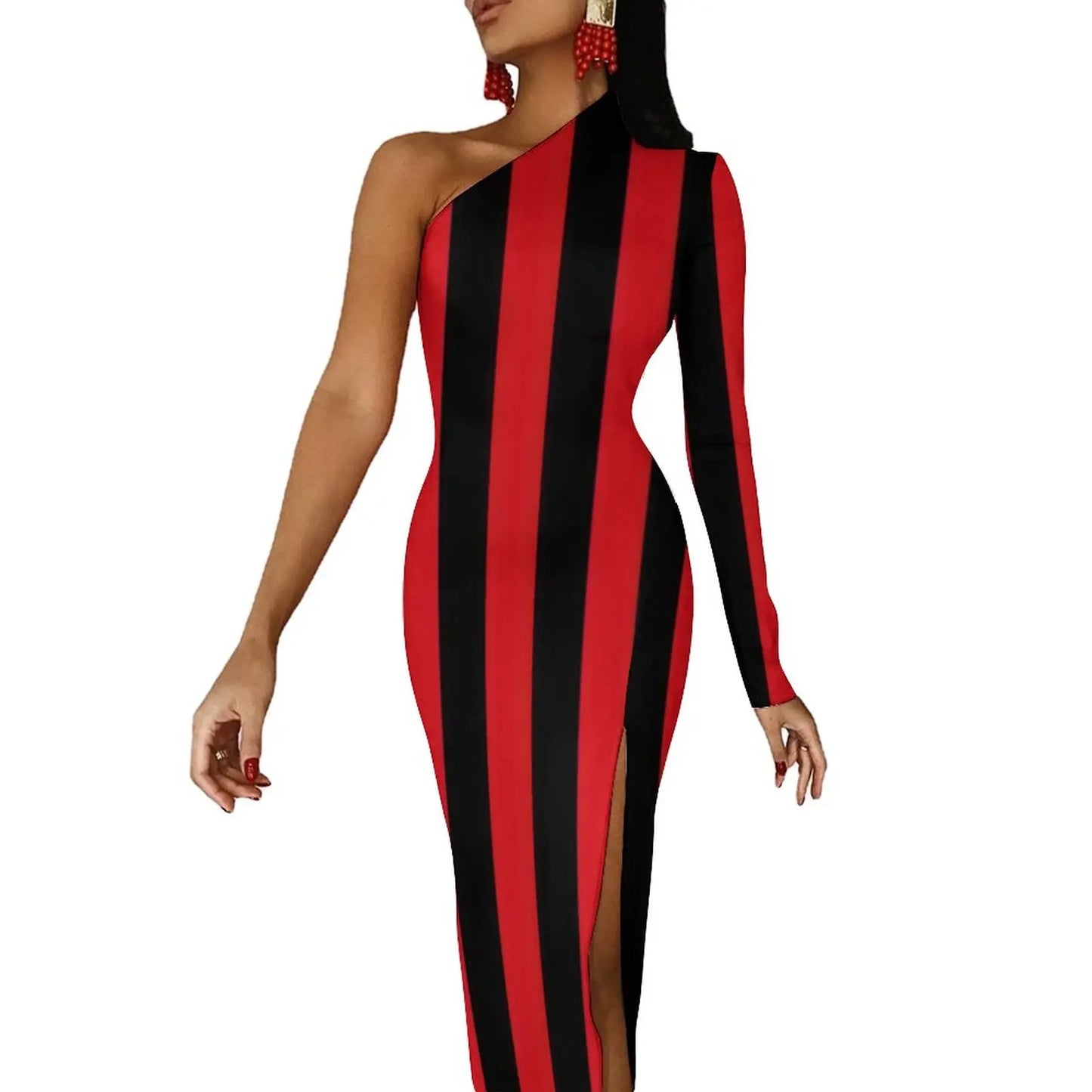Striped/Rainbow Striped/American Flag Print One Sleeve Asymmetrical Bodycon Midi Dresses