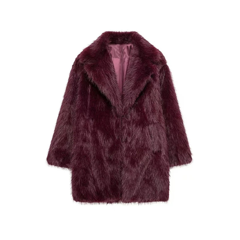 Plush Faux Fur Women's Solid Color Thick Teddy Coat