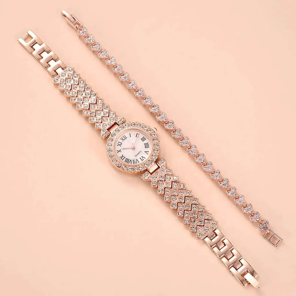 Diamond Steel Band Ladies Watch & Bracelet Set