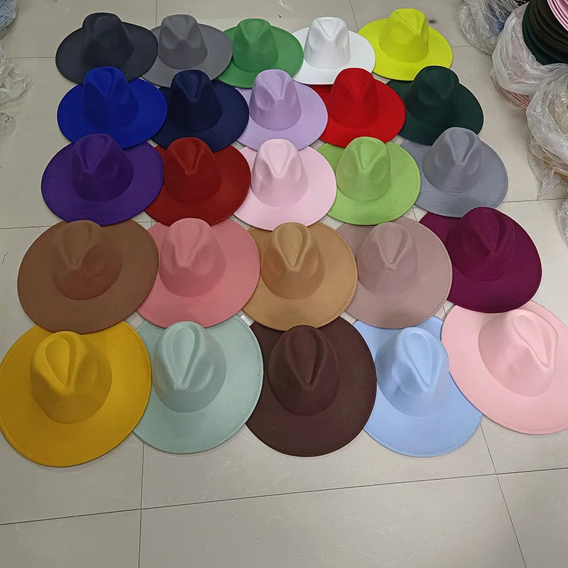 Solid Colored Wide Brim Unisex Fedora Hats