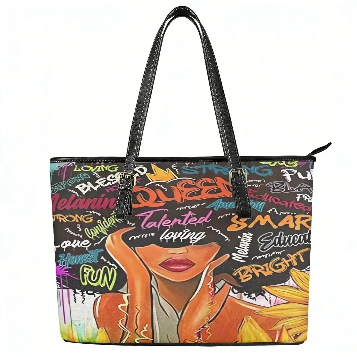 Black Princess Print CUSTOMIZED Leather Large Capacity Tote Bags