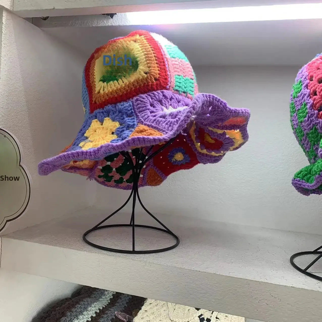 Handmade Knitted Crochet Large Brim Patchwork Flower Design Yarn Hook Needle Fisherman's Bucket Hat