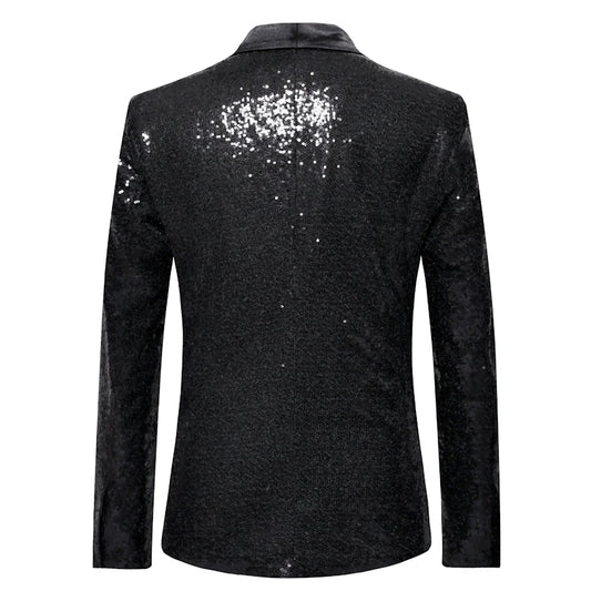 Men's Shiny Sequin Glitter Embellished Tuxedo Blazer Jacket