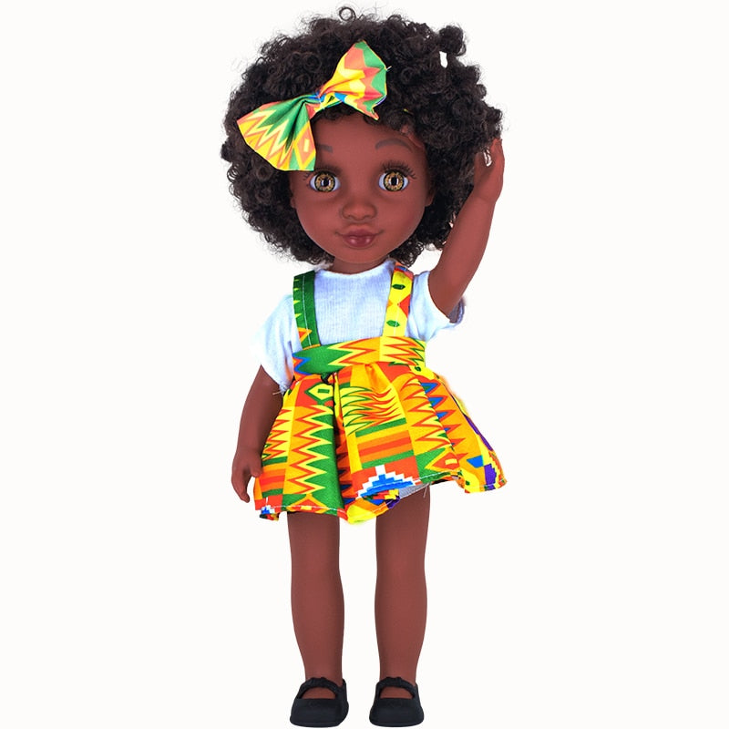 African American Baby Doll for 4+ Kids 35cm 14Inches Brown Eyes Explosion Doll