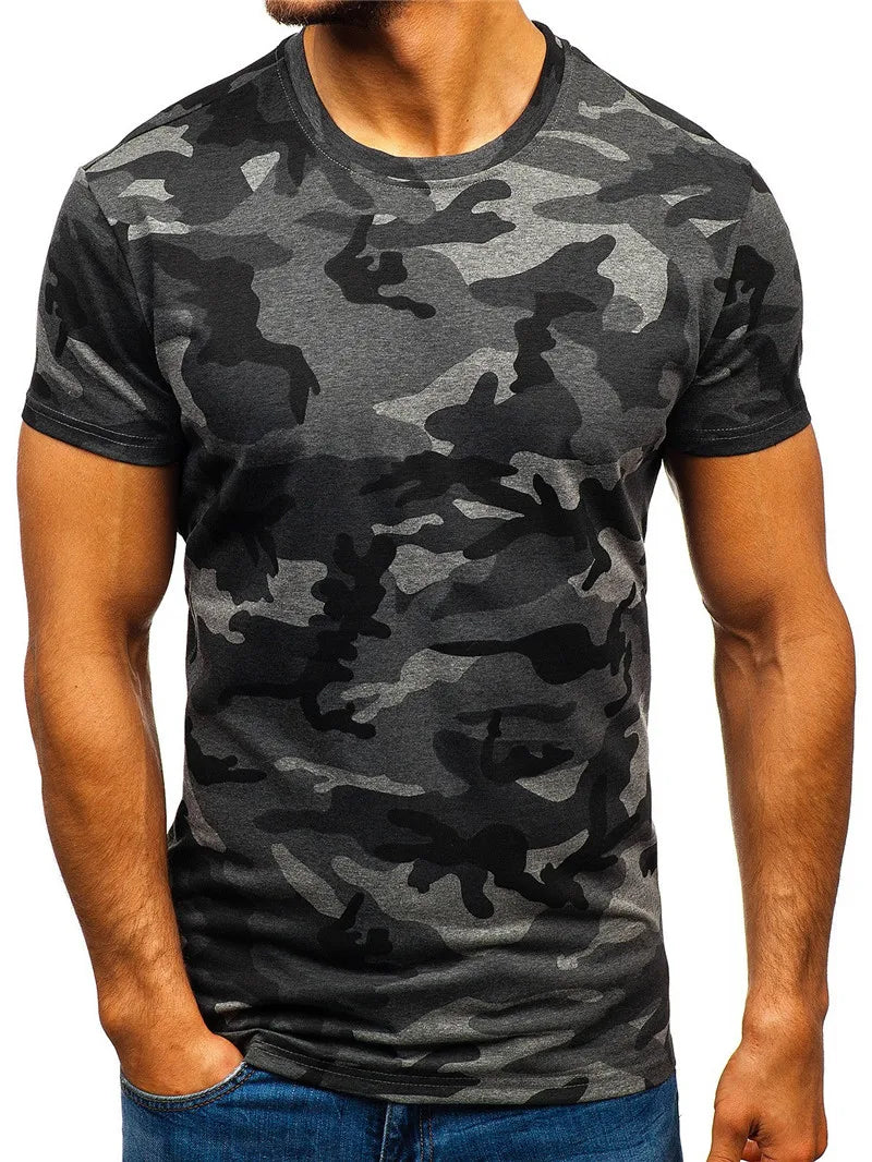 Men's Colored Camoflauge Print  Short Sleeve O-Neck T-Shirt