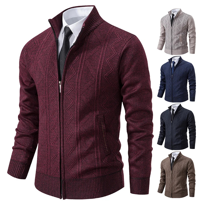 Men's Stand Collar Knitted Cardigan Zipper Sweater Jacket