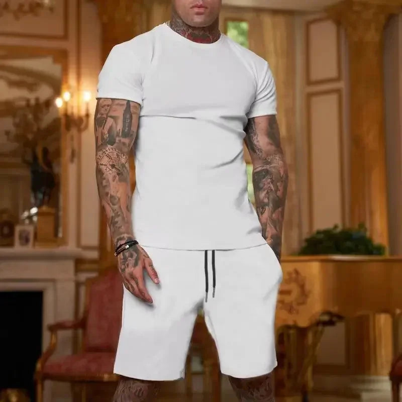 Men's Breathable Sportswear Short Sleeve T-Shirt + Drawstring Basketball Shorts 2-Piece Fitness Set to 4X Big & Tall