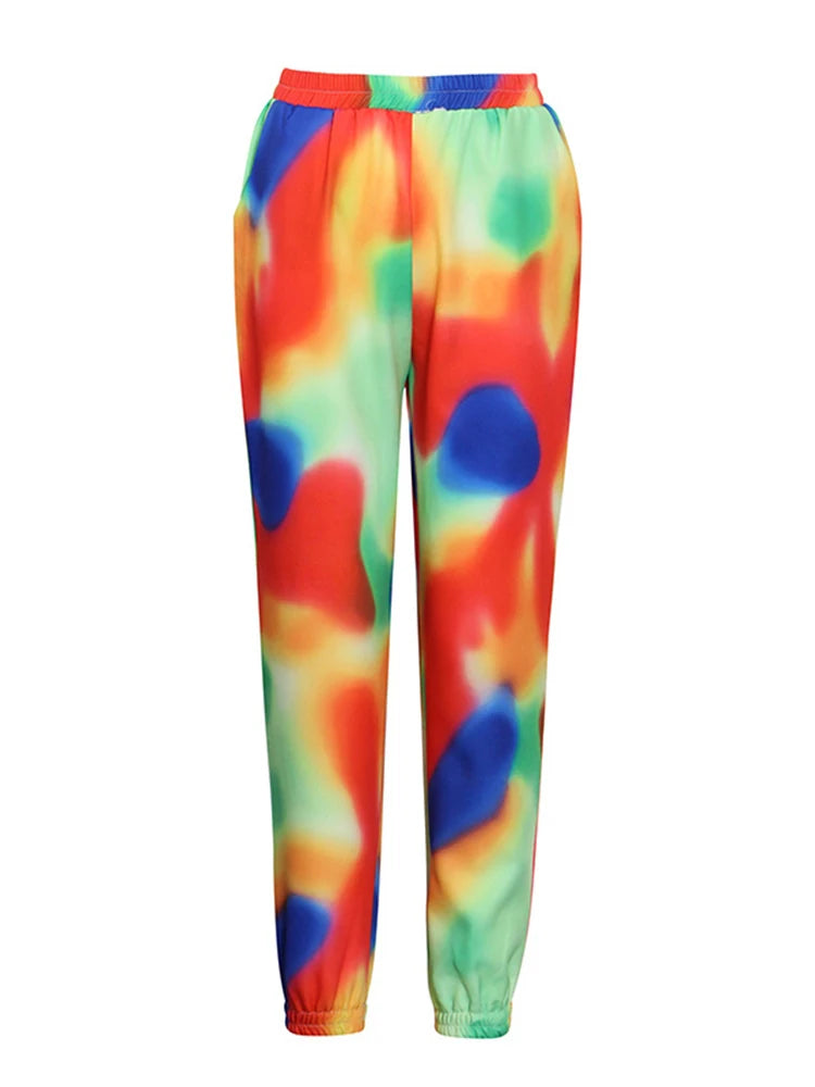 Tie-Dye Notched Collar Double Breasted Long Sleeve Blazer + Harem Pants Women's Suit