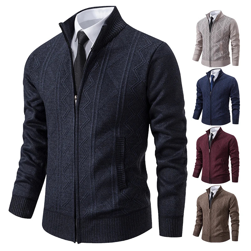 Men's Stand Collar Knitted Cardigan Zipper Sweater Jacket