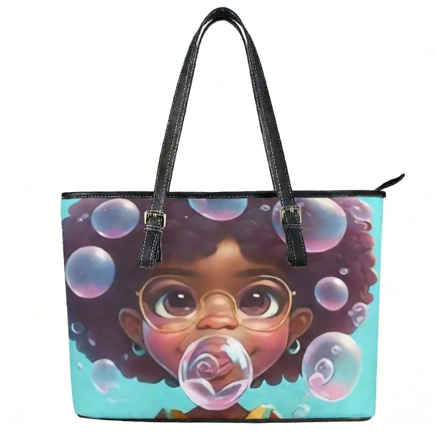 Black Princess Print CUSTOMIZED Leather Large Capacity Tote Bags