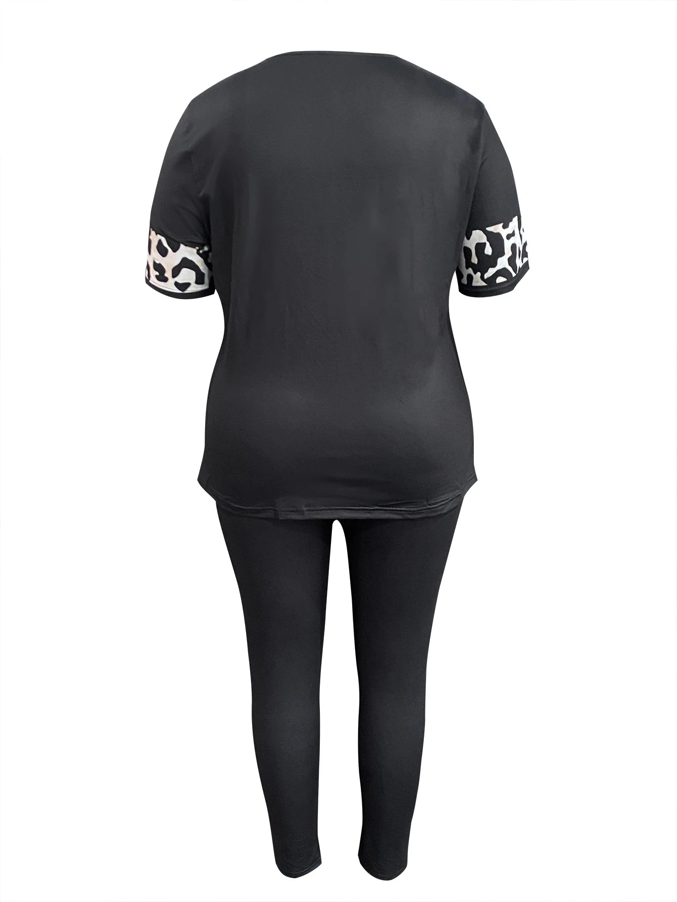 Leopard Lip Print Ladies Short Sleeve Top + Skin Tight Leggings 2-Piece Set to 5X Plus Size