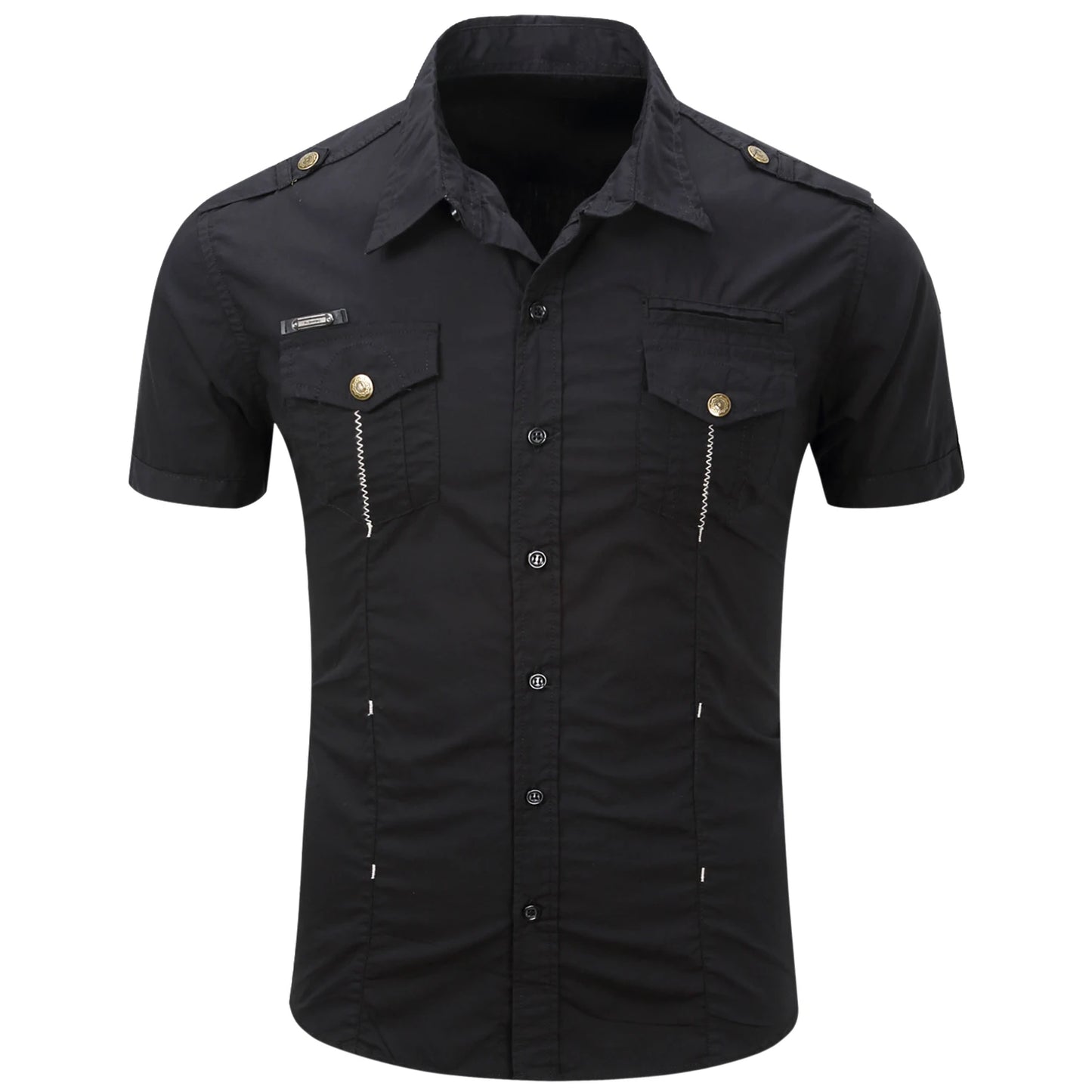 Men's Turn-Down Collar Safari Short Sleeve Casual Tactical 100% Cotton Cargo Pocket Shirt