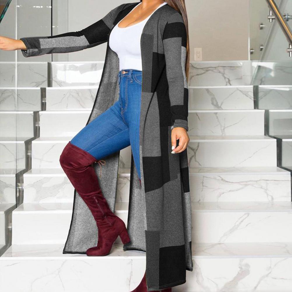 Colorblock Long Sleeve Maxi Longline Cardigan Sweater