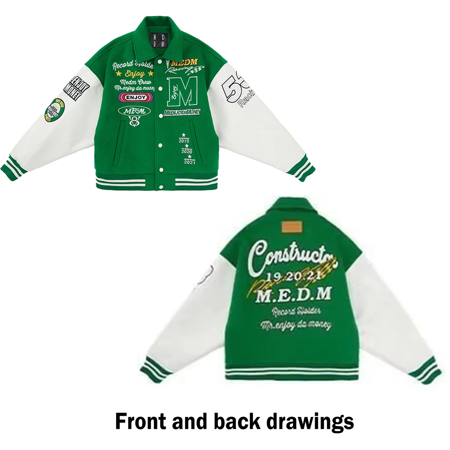 Unisex Varsity Letterman's Rib Sleeve Wool Baseball Bomber Patchwork Jackets