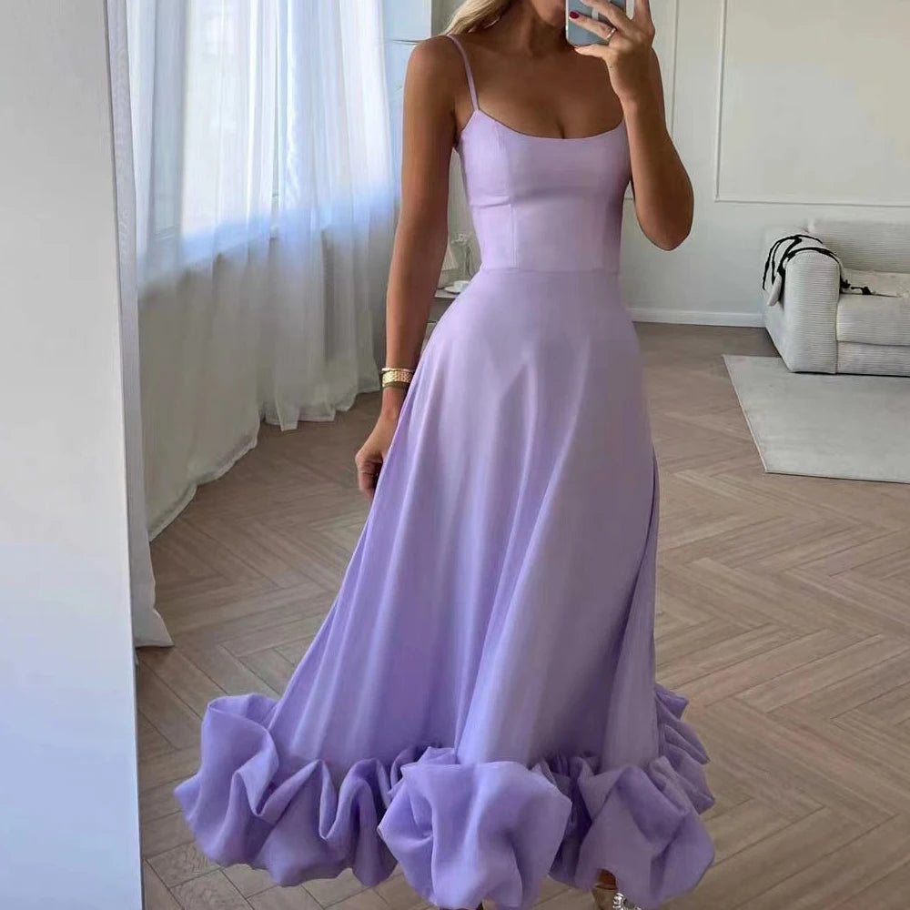 2025 Women Summer Sleeveless Sexy Long Party Dress Flower Hem Design High Waist Elegant Maxi Dress Vestidos Clothes