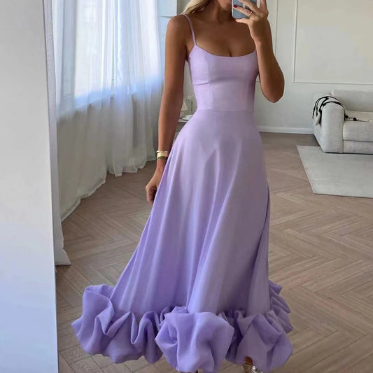 2025 Women Summer Sleeveless Sexy Long Party Dress Flower Hem Design High Waist Elegant Maxi Dress Vestidos Clothes