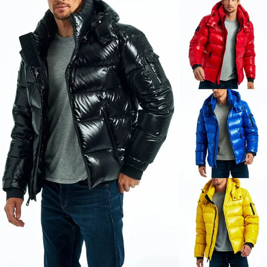 Hooded Shiny Zipper Men's Skinny Jacket