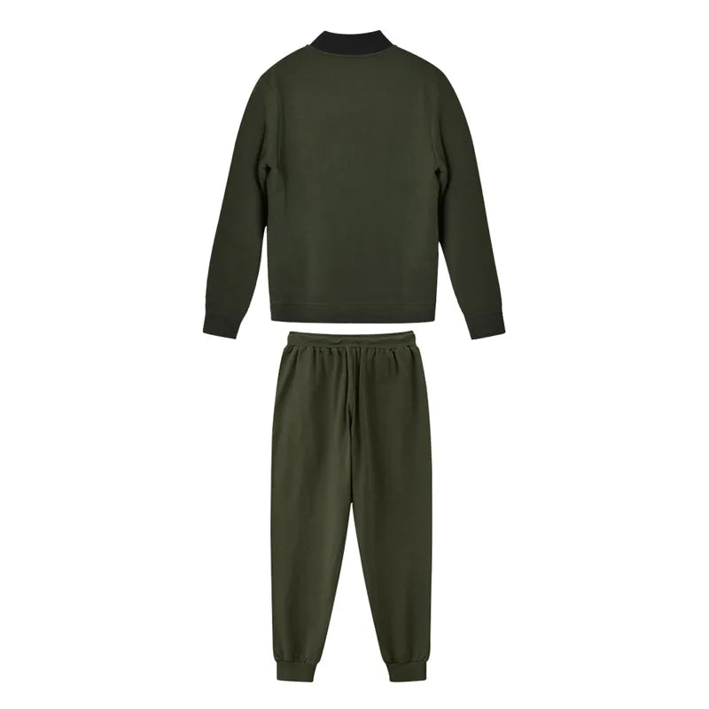 Men's O-Neck Colorblock Bomber Sweat Jacket + Drawstring Jogger Sweatpants Tracksuit