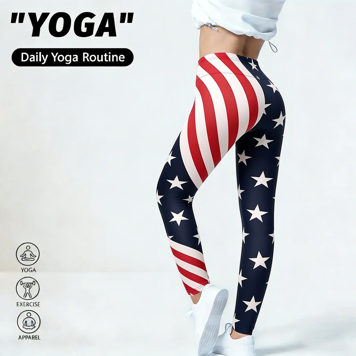 American Flag Striped/Geometric/Heart Print Women's High Waisted Yoga Leggings