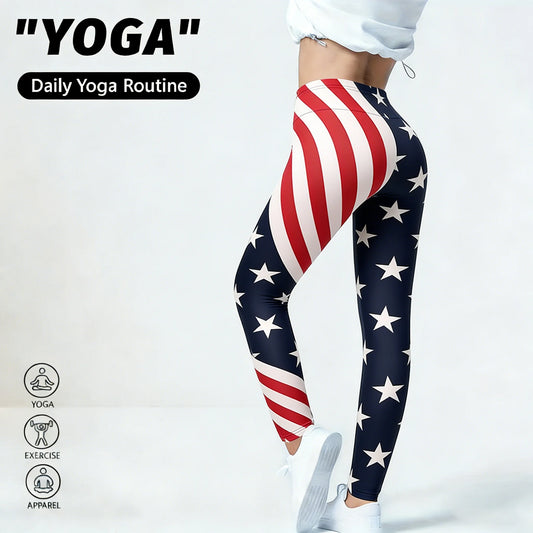 American Flag Striped/Geometric/Heart Print Women's High Waisted Yoga Leggings