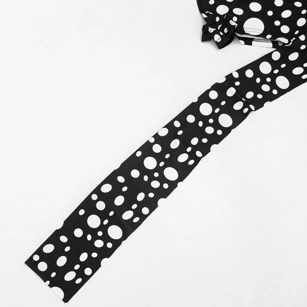 FLARORA Sexy Polka Dot Print 2 Piece Sets Woman Trend Halter V Neck Backless Ruched Tops And Ribbon Shorts Hottie Street Suits