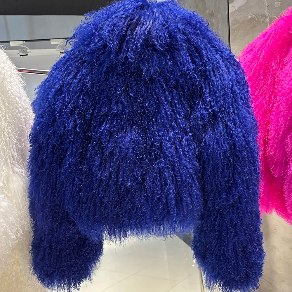 Shaggy Mongolia Sheep Fur Oversized Collar Women's Jacket to 8X Plus Size