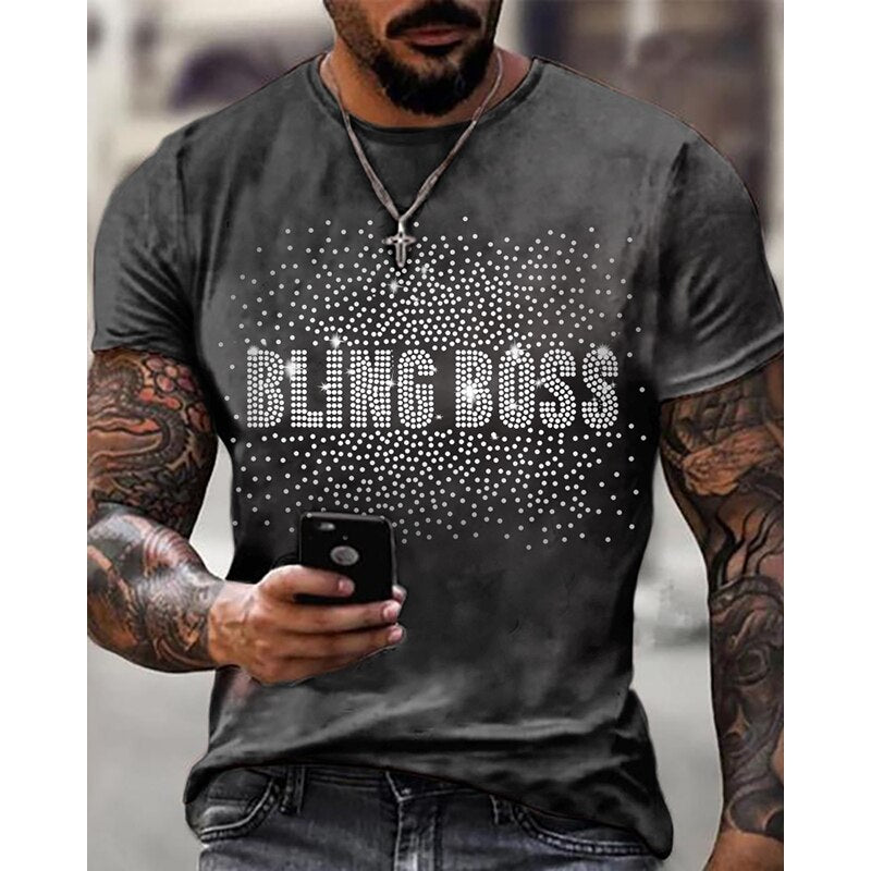 Men's "Bling Boss" Rhinestone Designer Short Sleeve T-Shirt