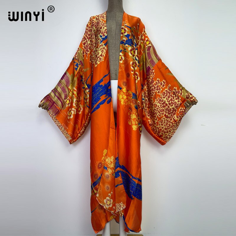 Bohemian African Batwing Sleeve Silk Maxi Cardigan Dress